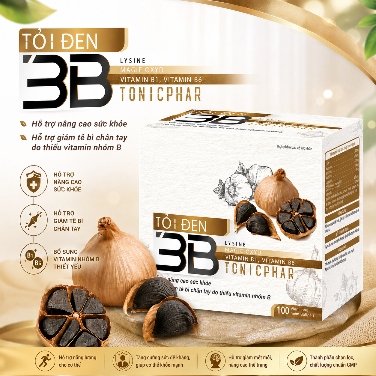 TỎI ĐEN 3B TONICPHAR, HỘP 100 Viên